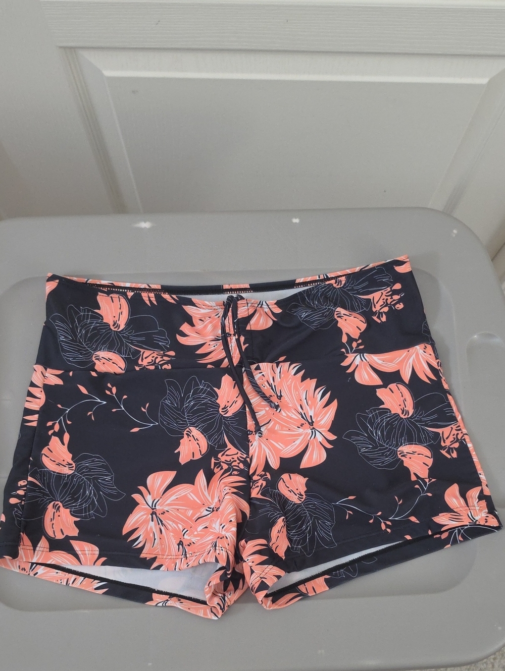 Women’s Navy Floral Swim Shorts - Coral Hibiscus Print